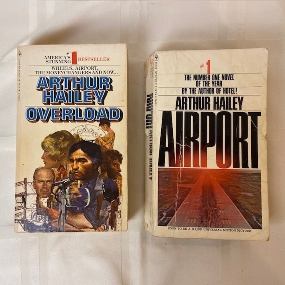 Arthur Hailey Vintage Paperback Lot Airport and Overload Bantam Books Thriller